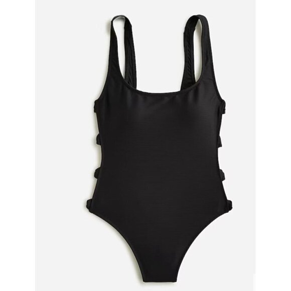 J CREW Black Ribbed Side Bow One Piece Swimsuit Size 18 NEW New with tags - Picture 2 of 3